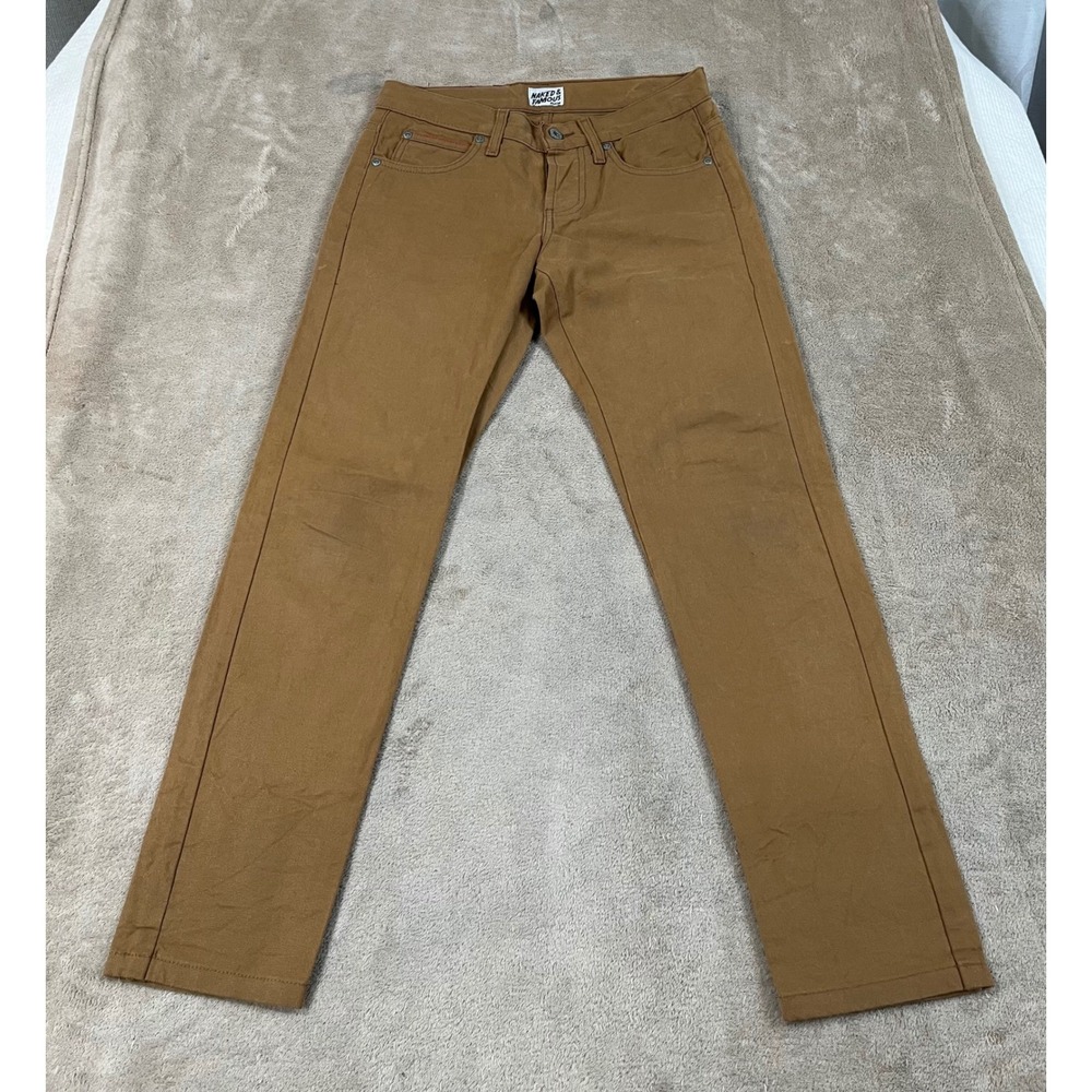 Naked & Famous Skinny Guy Selvedge Fabric Duck Fly Button Pants Men's 28 Brown